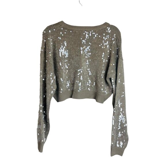 Forever 21 Sweater Womens XL Tan Sequin Pullover Crewneck Knit Party Shimmer - Picture 8 of 8
